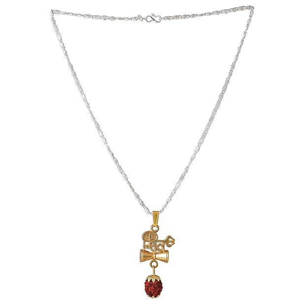 Jewelry Shiva Bholenath Rudraksha Pendant For Men'S: Gold & Rhodium Plated Divine "Mahadev Shiva Name & D : OSAK002-2TNPENDANT