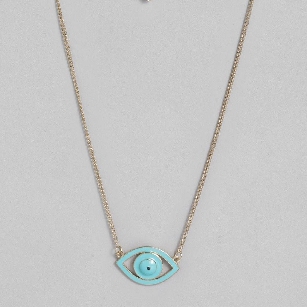Estele Gold Plated Turquoise Blue Enamel Evil Eye Pendant For Women : 885-IGPENDANT
