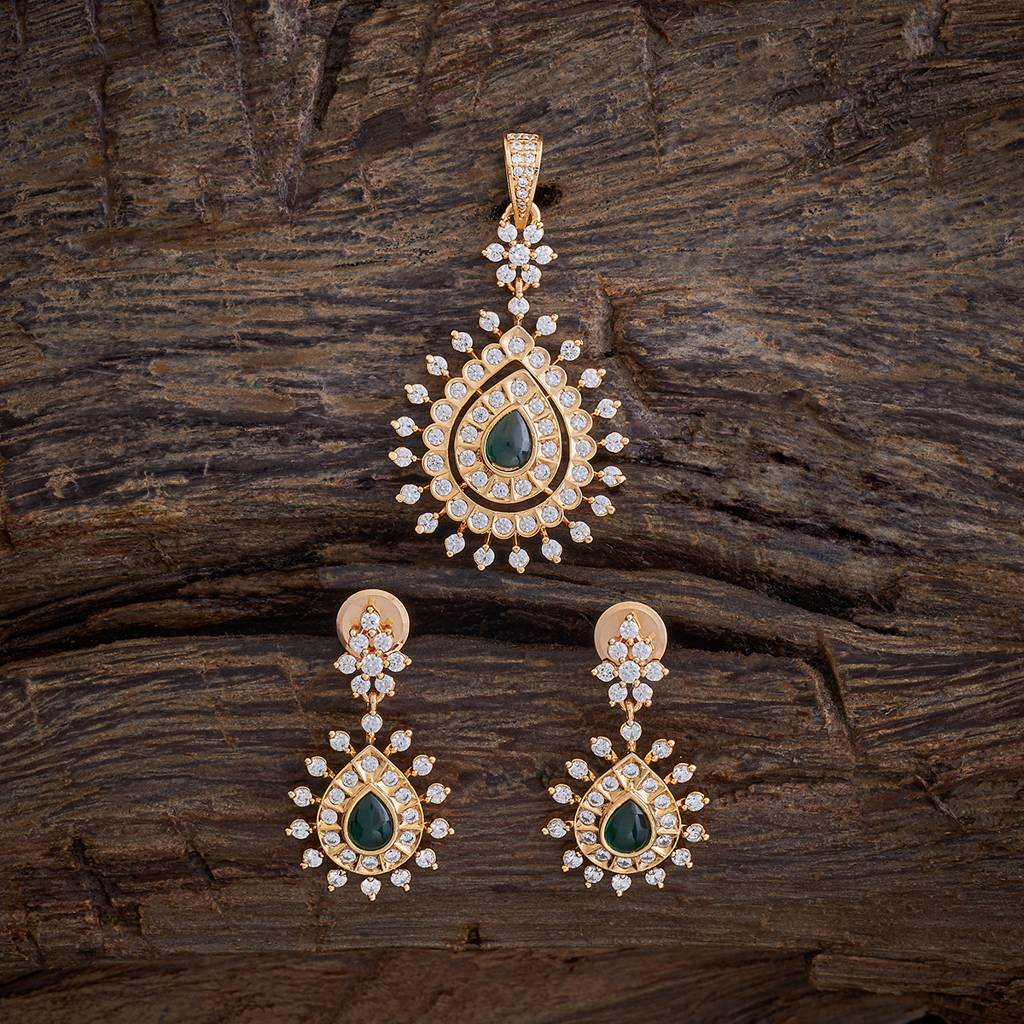 Kushal'S Fashion Jewellery Green Gold-Plated Party Zircon Pendant Set -173954 : 417578