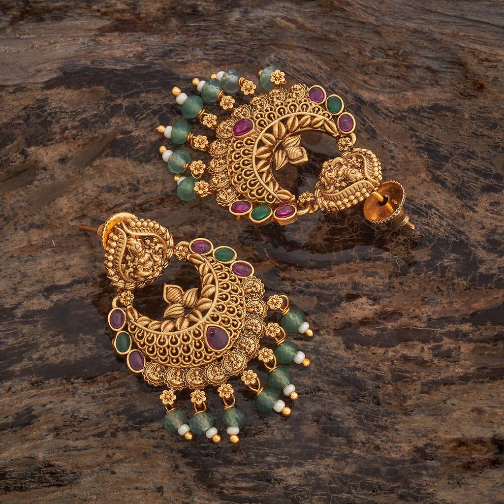 Kushal'S Fashion Jewellery Ruby-Green Gold-Plated Ethnic Antique Chandbali Earrings-181507 : 433711