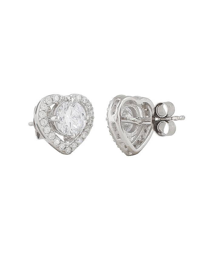 925 Sterling Silver Cz White Stone Embedded Stud Earrings : 8905124441178