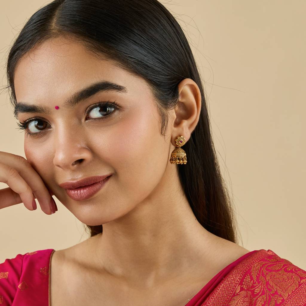 Kushal'S Fashion Jewellery Ruby Gold-Plated Ethnic Antique Earring Jhumkas-181626 : 434082
