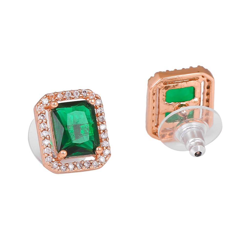 Estele Rose Gold Plated Cz Square Mangalsutra Necklace Set With Emerald Stone For Women : ADMS041-RGGNNKER