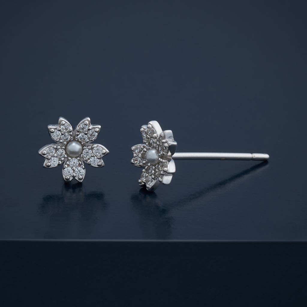 Kushal'S Fashion Jewellery Pearl Rhodium-Plated Party Zircon 92.5 Sterling Silver Stud Earrings-183119 : 437247