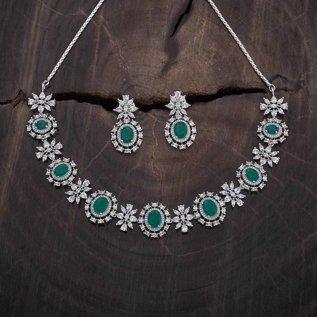 Kushal'S Fashion Jewellery Rhodium-Plated Ruby & Cubic Zirconia Studded Jewellery Set-177108 : 424548