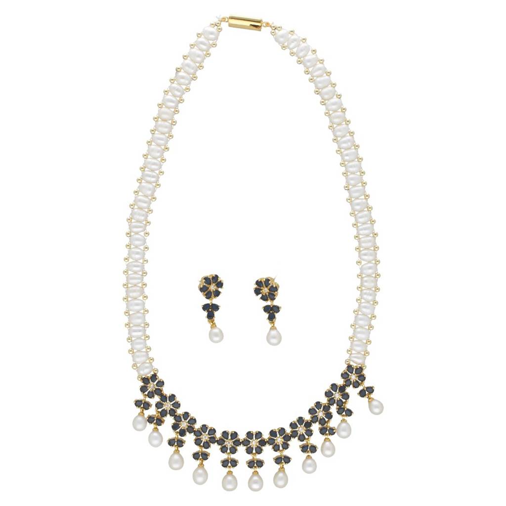 Ornate Blossom Pearl Necklace Set : JPAPR-25-003