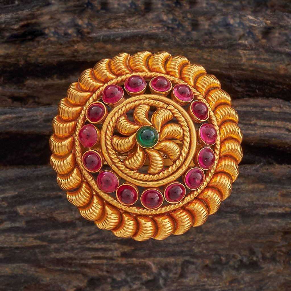 Kushal'S Fashion Jewellery Ruby-Green Gold-Plated Ethnic 92.5 Pure Silver Temple Rings-178145 : 426729