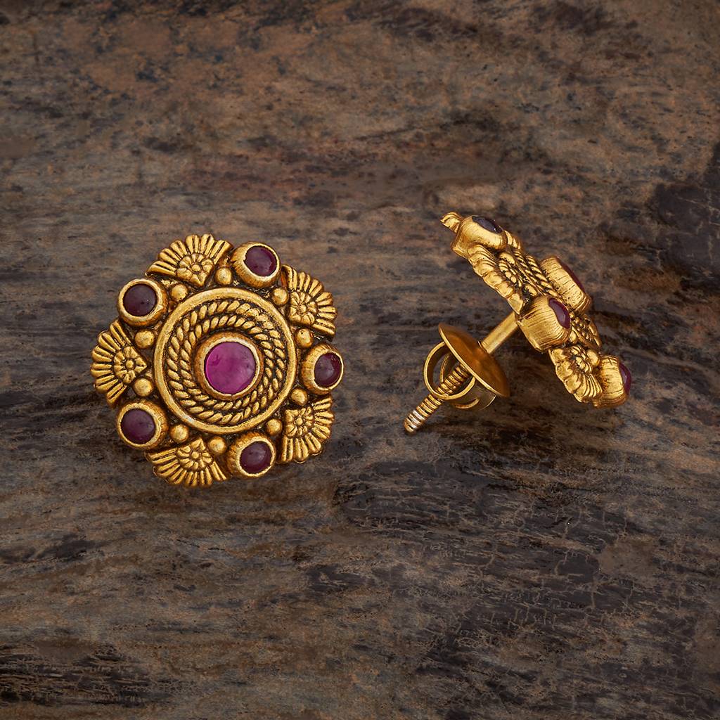 Kushal'S Fashion Jewellery Oxidised Gold-Plated Ethnic 92.5 Pure Silver Temple Studs-177439 : 425372