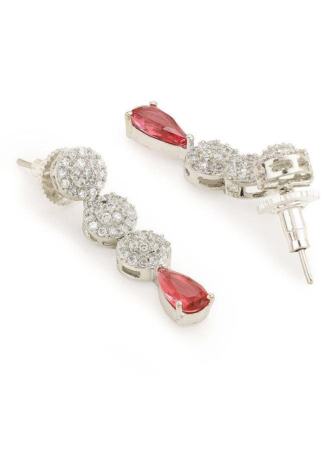 Sparkling Elegance Red And White Zircons Jewellery Set : 8905124435351
