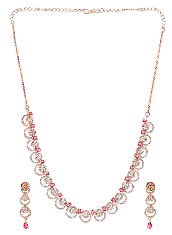 Cz Elegance Rose Plated Necklace Set : 8905124477818
