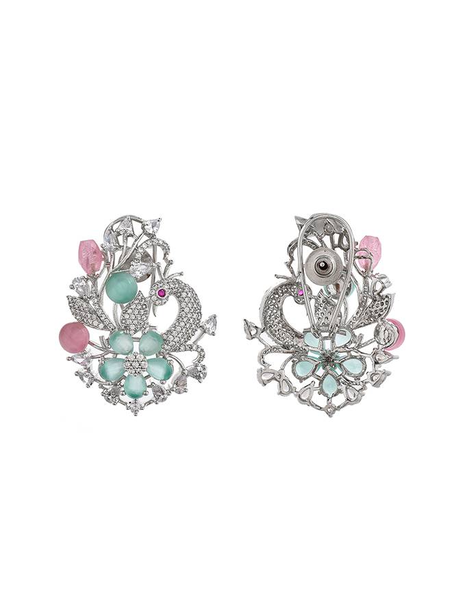 Sparkling Elegance Pink Peacock Design Earings : 8905124499575