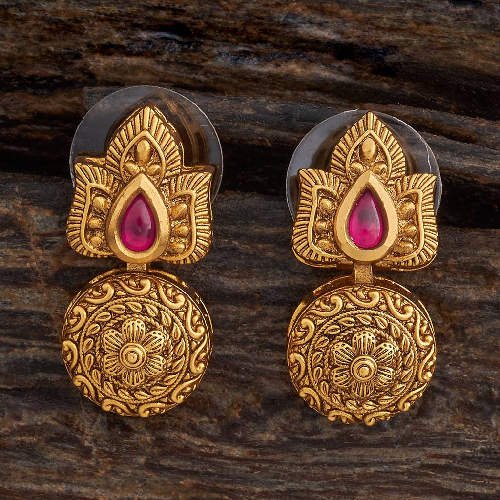 Kushal'S Fashion Jewellery Ruby Gold-Plated Ethnic Antique Drop Earrings-434080 : 434080