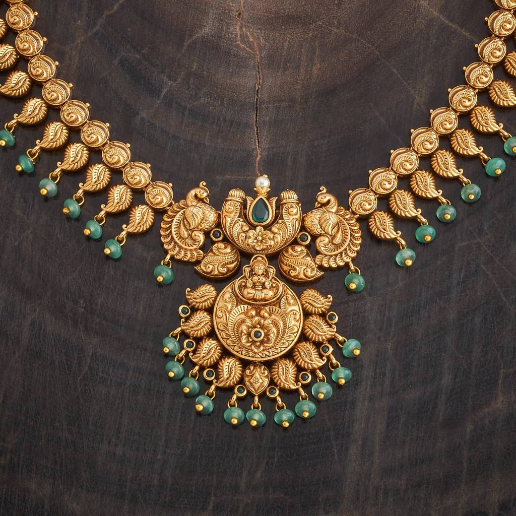Kushal'S Fashion Jewellery Green Gold-Plated Festive Antique Necklace : 431471