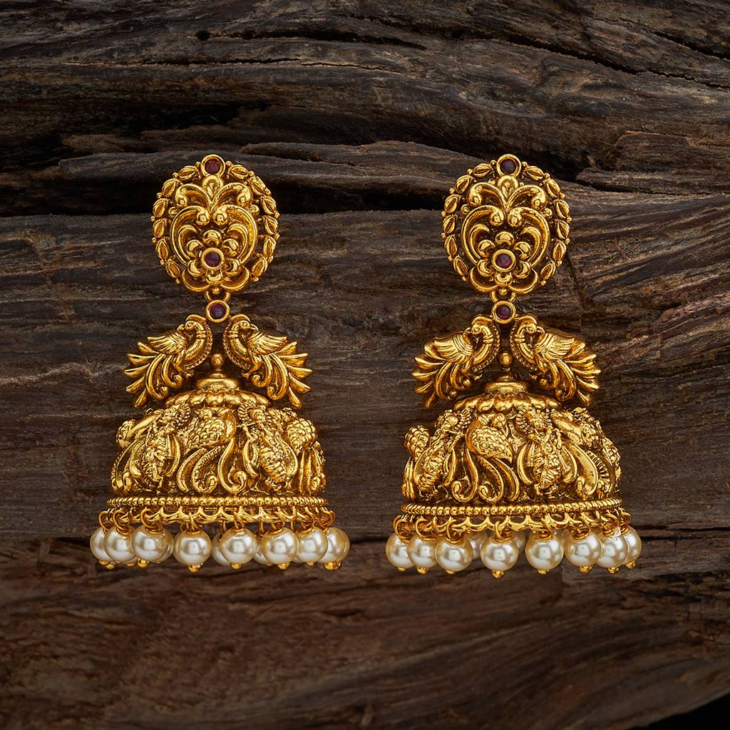 Kushal'S Fashion Jewellery Ruby Gold-Plated Ethnic Antique Jhumkas-410237 : 410237