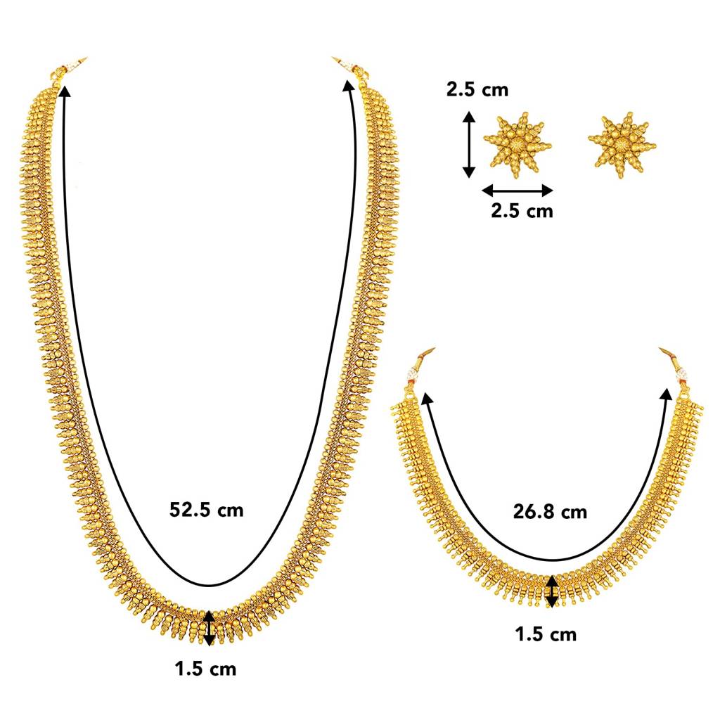 Traditional Gold Plated Maharani Haar Necklaces With Earrings South Style Indian Bridal Jewellery Set Gift For Wom : PF04BR144