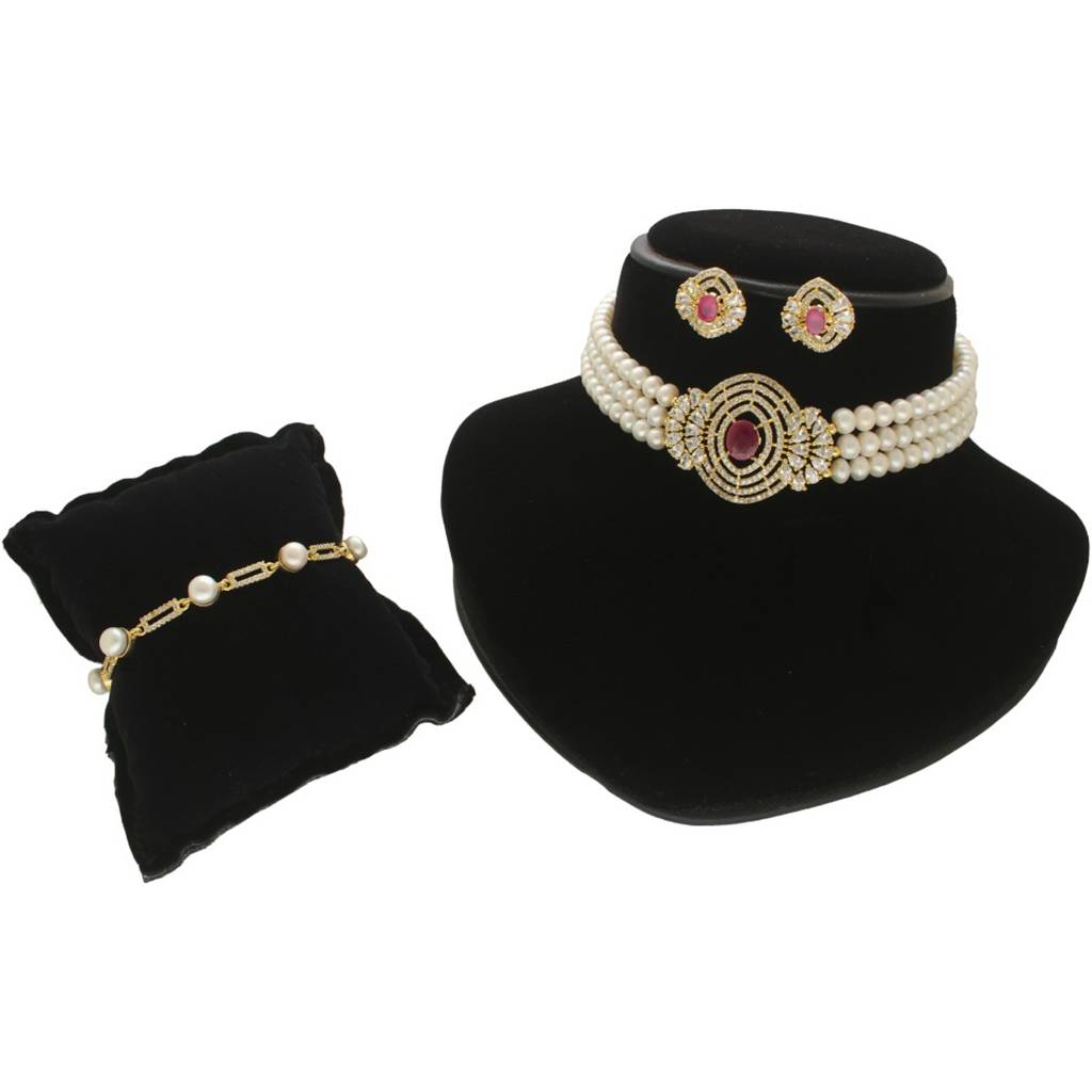 Duchess Bloom Pearl Choker Set With Bracelet : JPAUG-25-138