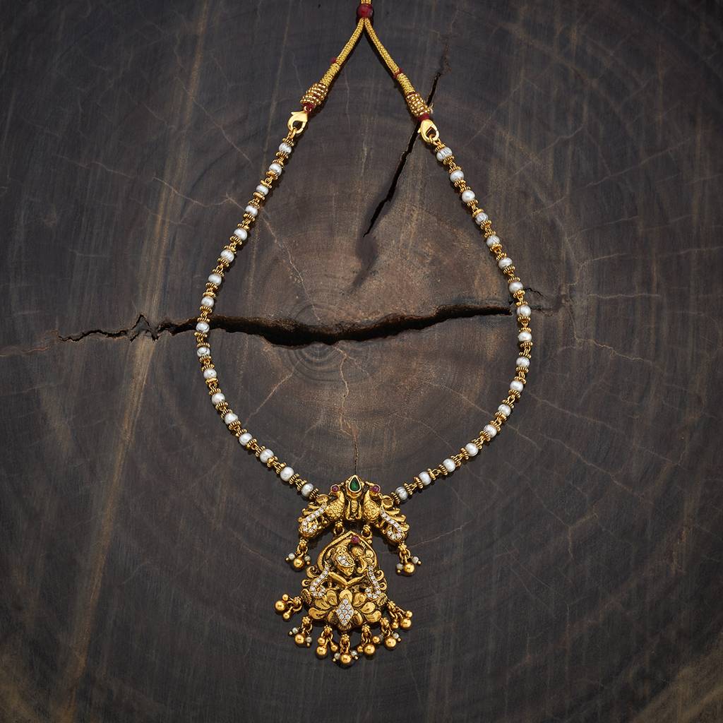 Kushal'S Fashion Jewellery Ruby-Green Oxidised Gold-Plated Ethnic 92.5 Pure Silver Temple Necklace-177169 : 424863