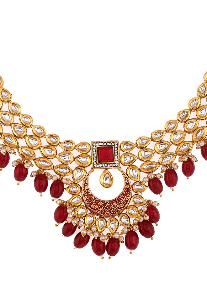 Kundan Elegance Red Stones Jewellery Set : 8905124477177