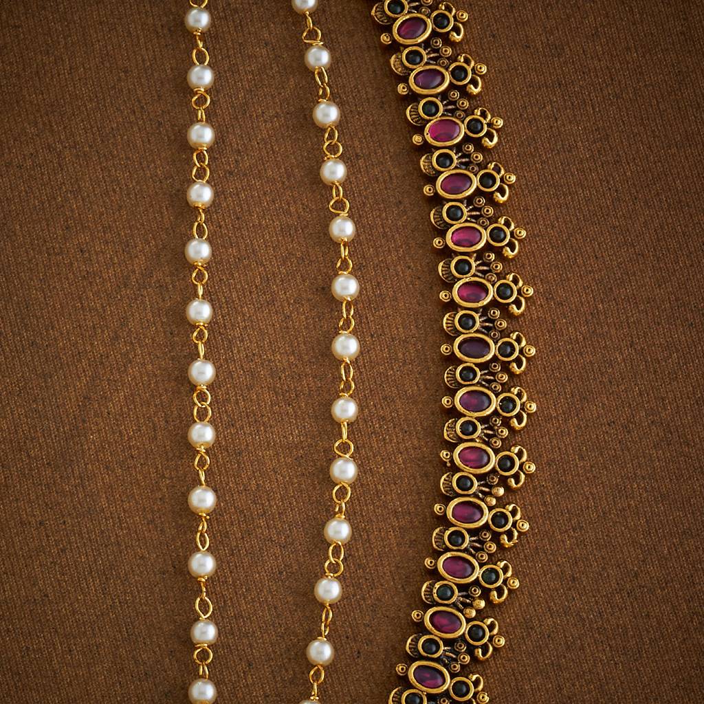 Ruby-Green Gold-Plated Ethnic Antique Hair Matil  -412984 : 412984