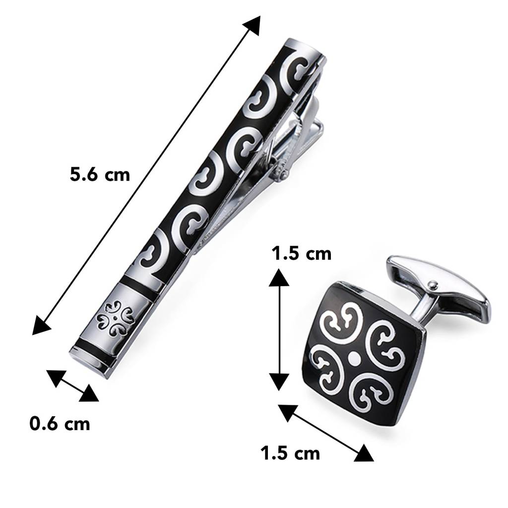 Black Silver Decorative Combo Tie Pin And Cufflinks Set For Men Boys Wedding Business Gift : PX9TCL01