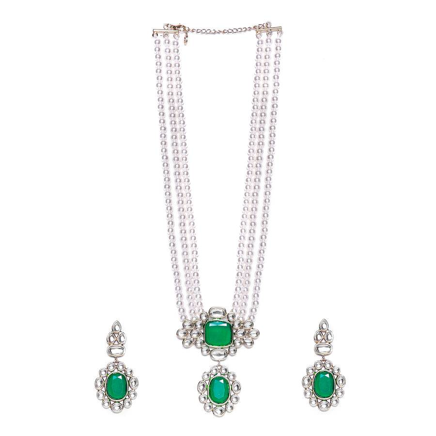 Estele Gold Plated Shimmiring Mirror Kundan Long Haar  Jewellery Set With Pearl For Women : 9718-IGNKER