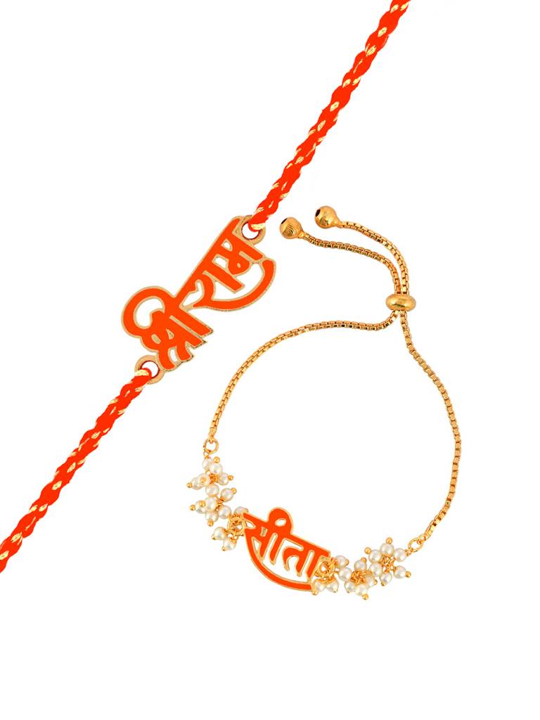 Sita-Ram Vermilion Enamel Lumba Rakhi Combo For Bhaiya Bhabhi : 8905124530728