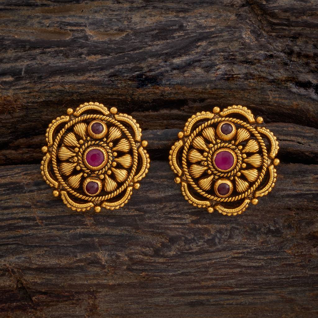 Kushal'S Fashion Jewellery Oxidised Gold-Plated Ethnic 92.5 Pure Silver Temple Studs-177453 : 425388