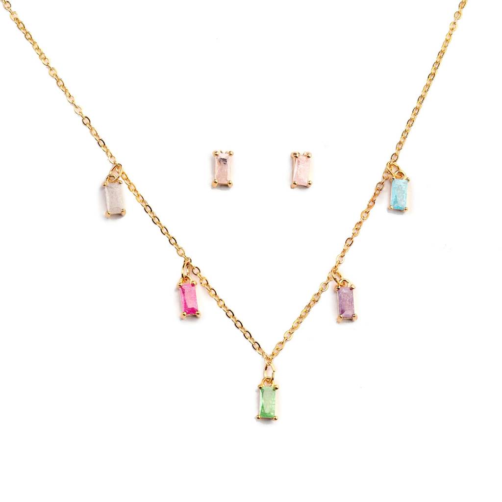 Lagoon Tassel Necklace And Earrings Set : EN24153-G-MLT