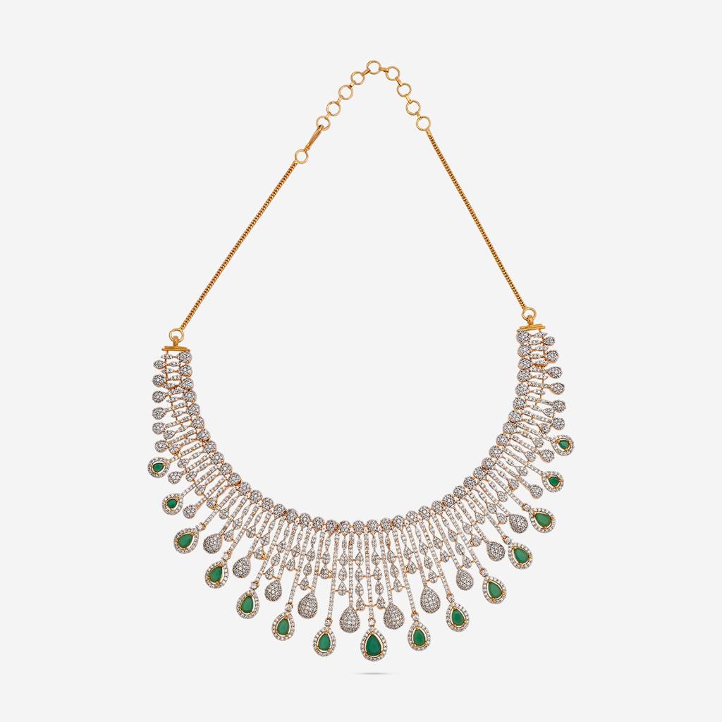 Green Gold-Plated Party Zircon Necklace Set-442591 : 442591