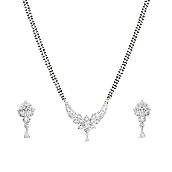 Gehena By Estele Fashion Jewelry Mangalsutra Necklace Set For Women: Rhodium Plated Charming Mangalsutra  : OSAKMS007-IRWENKER
