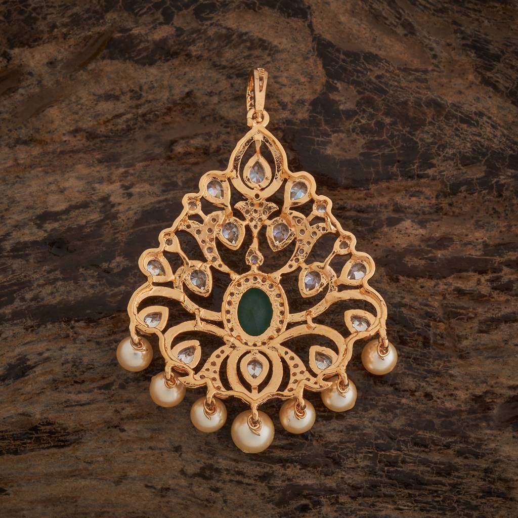 Kushal'S Fashion Jewellery Green Gold-Plated Party Zircon Pendant-434976 : 434976
