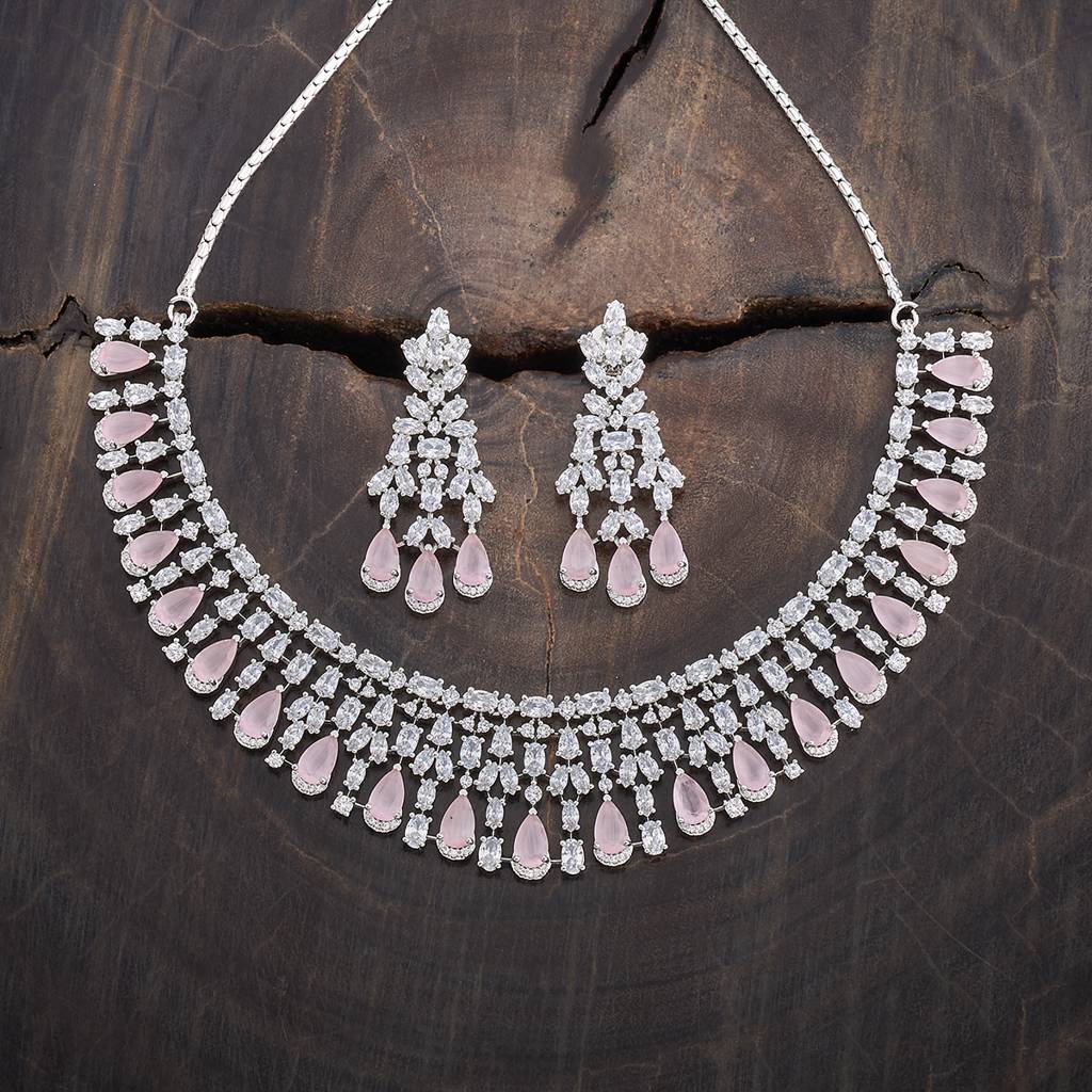Kushal'S Fashion Jewellery Rhodium-Plated Ruby & Cubic Zirconia Studded Jewellery Set-177111 : 424574