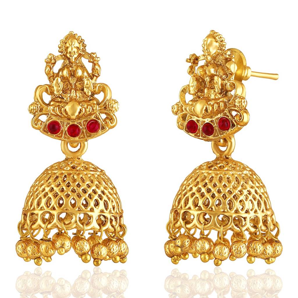 Gold Plated Rani Pink Synthetic Stone Studded Long Necklace Jhumki Earrings Jewellery Set For Women & Girls : PF04NK11133RP