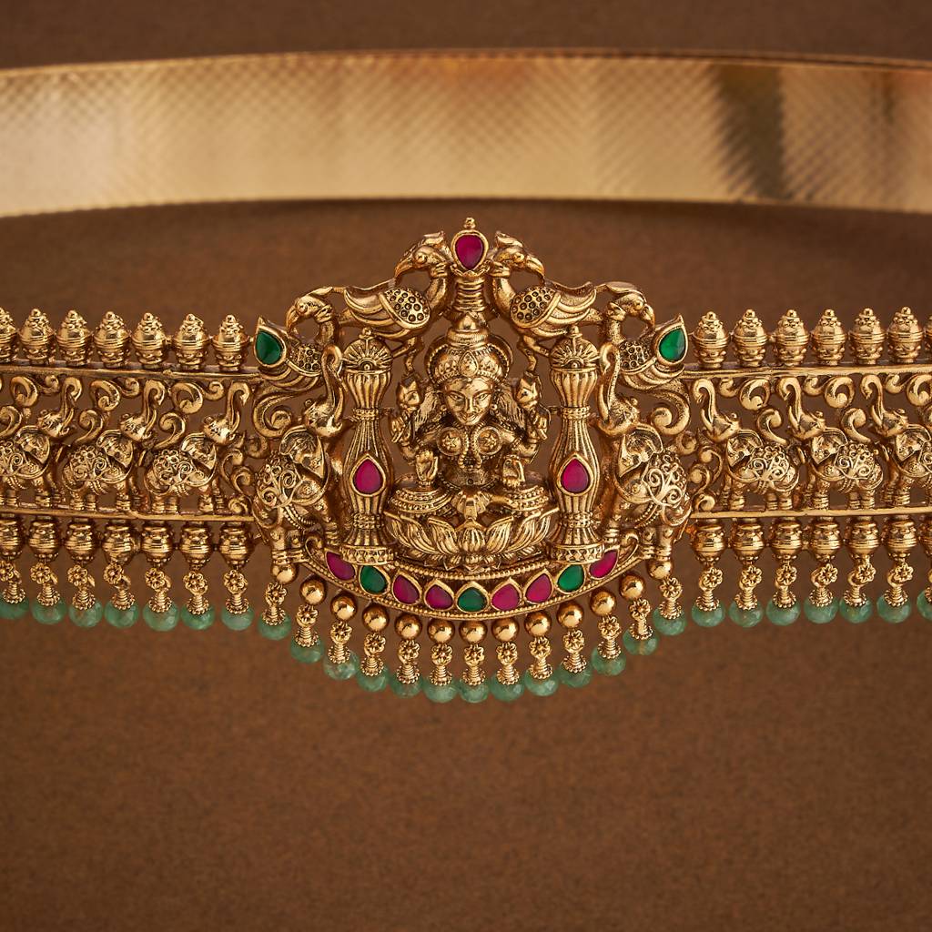 Ruby-Green Gold-Plated Ethnic Antique Belt  -433577 : 433577