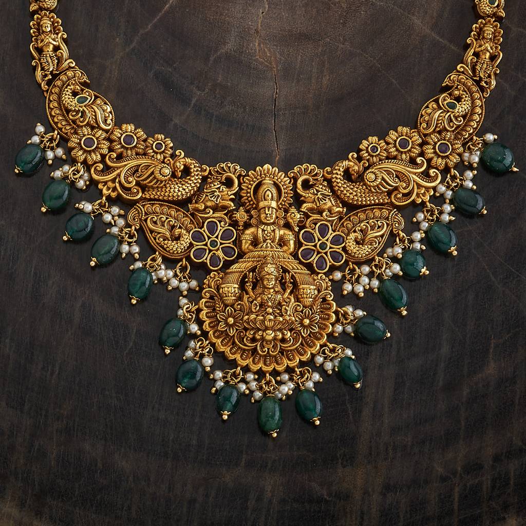 Kushal'S Fashion Jewellery Ruby-Green Gold-Plated Ethnic Antique Jewellery Set-185186 : 441908