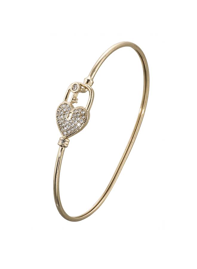 Sparkling Elegance Heart Lock And Key Brass Cz Rose Gold Plated Bracelet : 8905124472820