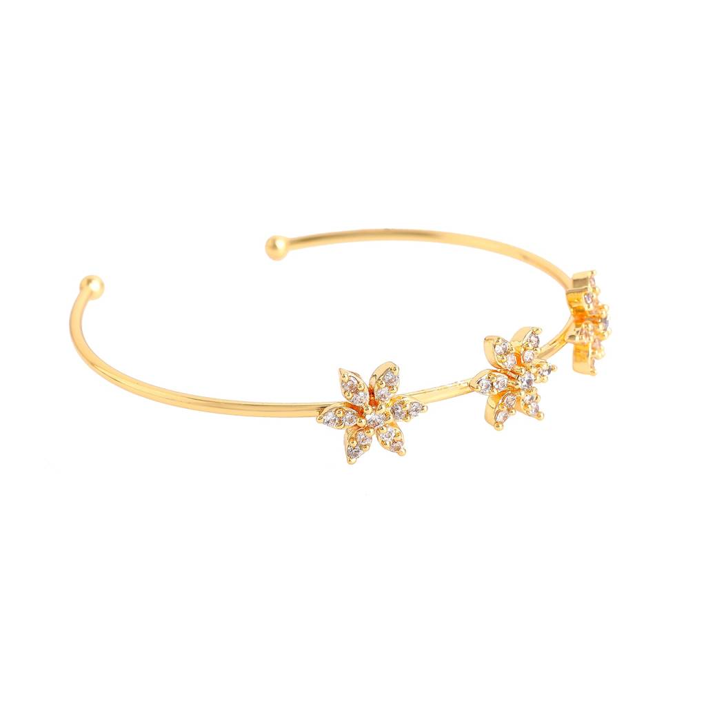 Estele Gold Plated Elegant Floral Designer Kada Bracelet With White American Diamonds|Luxurious Jewelry For Wo : AD-088-IGWEBR