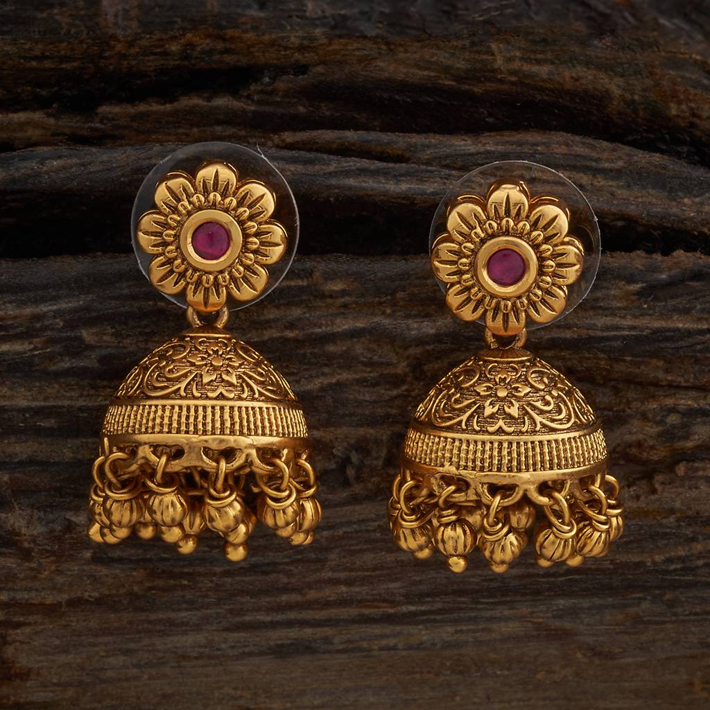 Kushal'S Fashion Jewellery Ruby Gold-Plated Ethnic Antique Earring Jhumkas-181626 : 434082