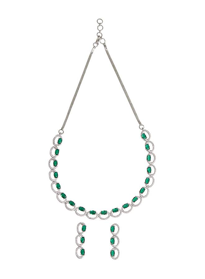 Elegance Collection Necklace With Green And Silver Gems : 8905124460247