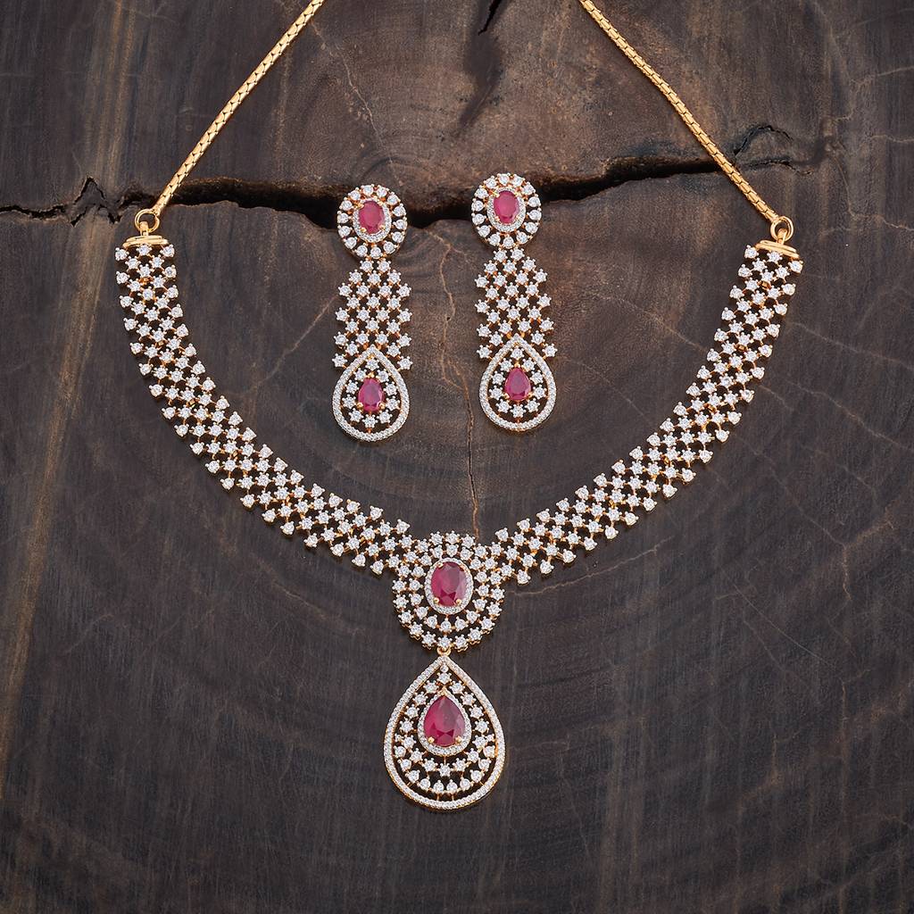 Kushal'S Fashion Jewellery Rhodium-Plated Cubic Zirconia Studded Jewellery Set-177999 : 426480
