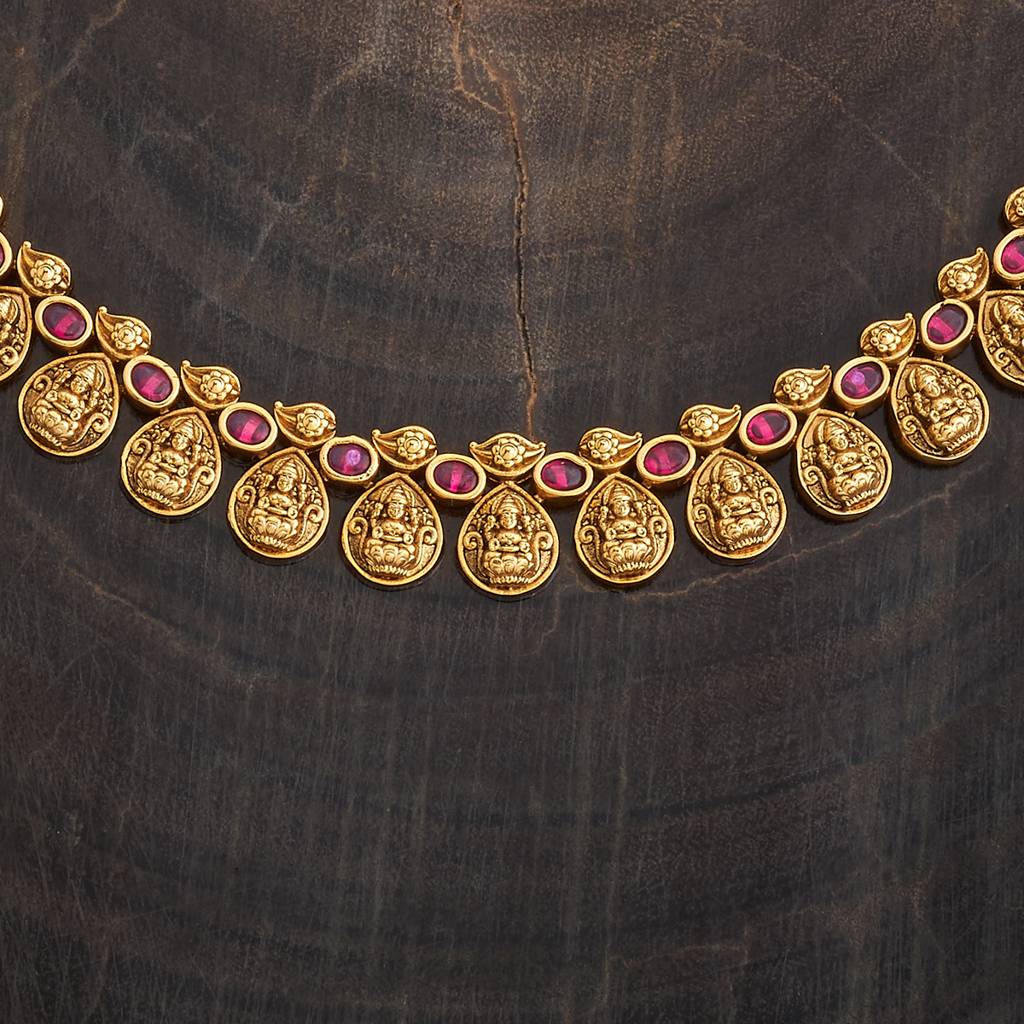 Kushal'S Fashion Jewellery Ruby Gold-Plated Ethnic Antique Jewellery Set-180499 : 431435
