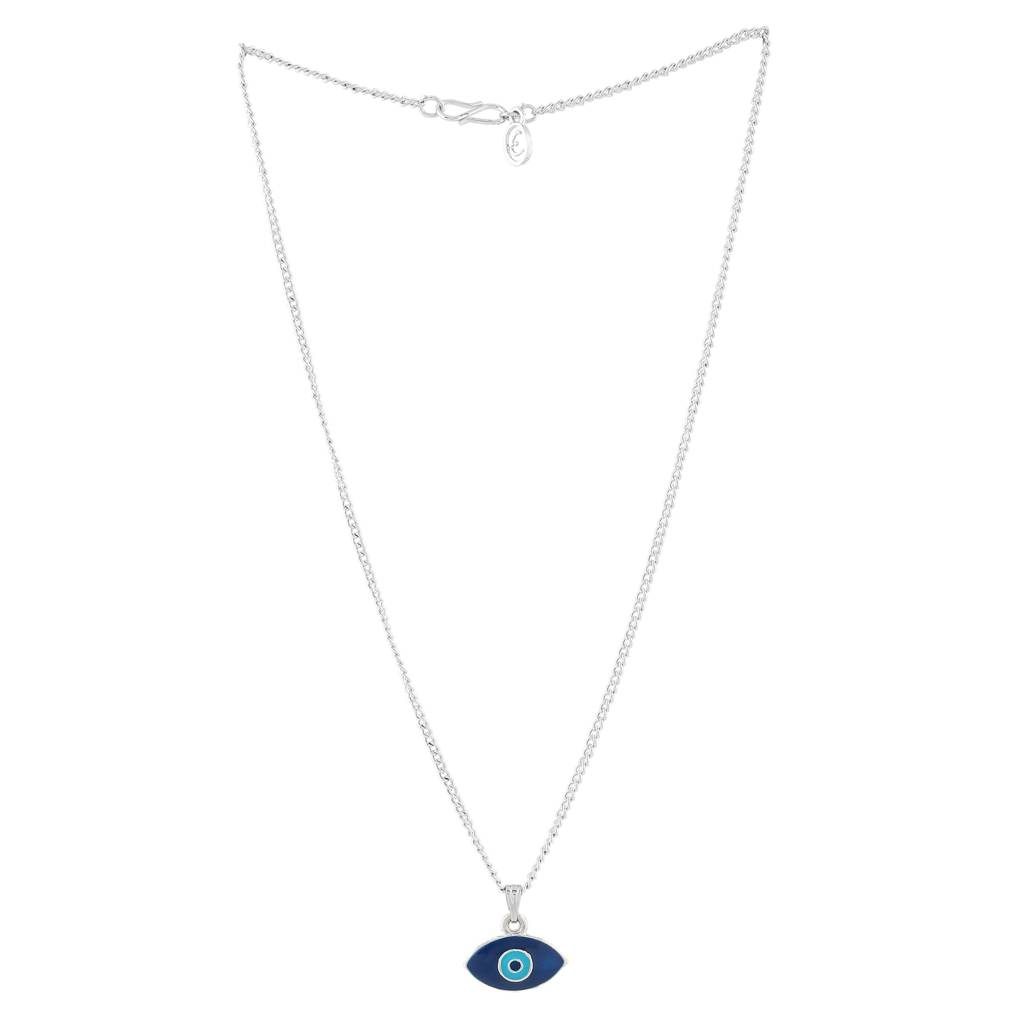 Estele Rhodium Plated Auspicious Evil Eye Charm Pendant With Navy Blue & Turquoise Blue Enamel For Women : 1012-IR-NBTQPENDANT