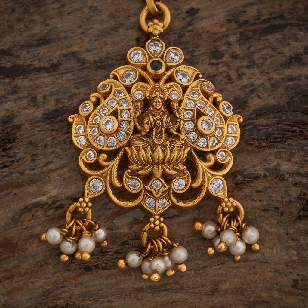 Kushal'S Fashion Jewellery Green Oxidised Gold-Plated Ethnic 92.5 Pure Silver Temple Maang Tikka       -177382 : 425392