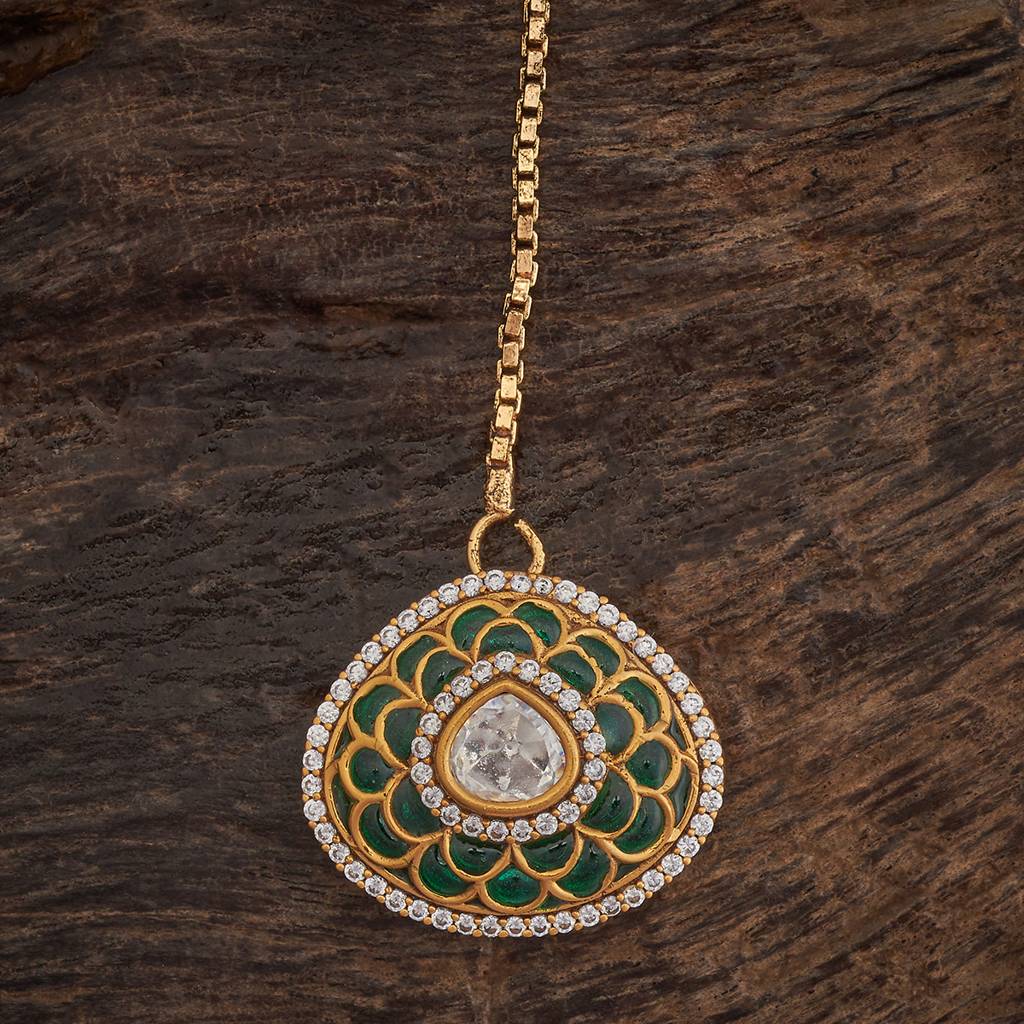 Kushal'S Fashion Jewellery Green Victorian-Plated Ethnic Kundan Tikka -423837 : 423837
