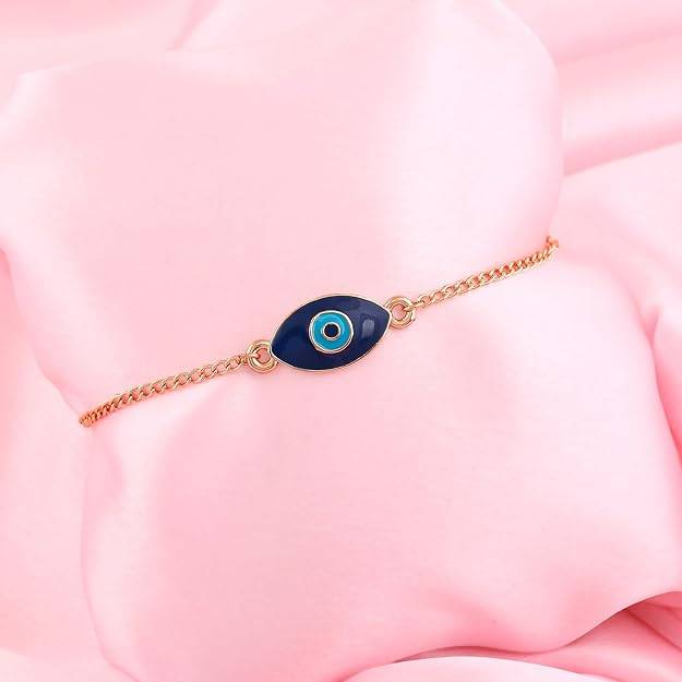 Estele Rosegold Plated Auspicious Navy Blue Enamel Evil Eye Charm ...