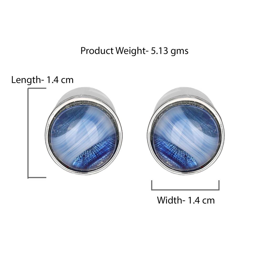 Estele Rhodium Plated Blue Colour Round Stud Earrings : 348702ER