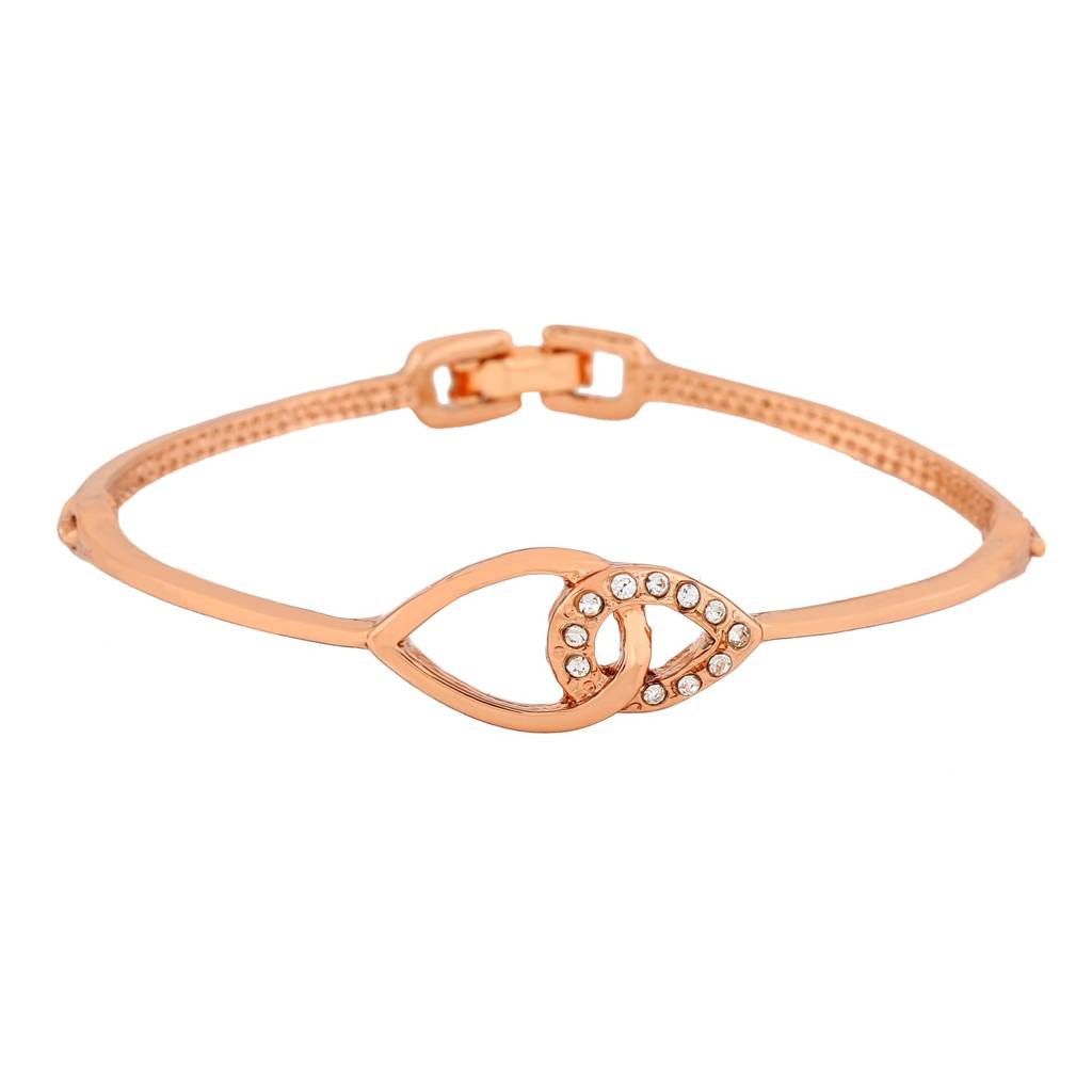 Estele Rosegold Plated Leaf Designer Bracelet With Austrian Crystals For Girls And Women : 101945-RGBR
