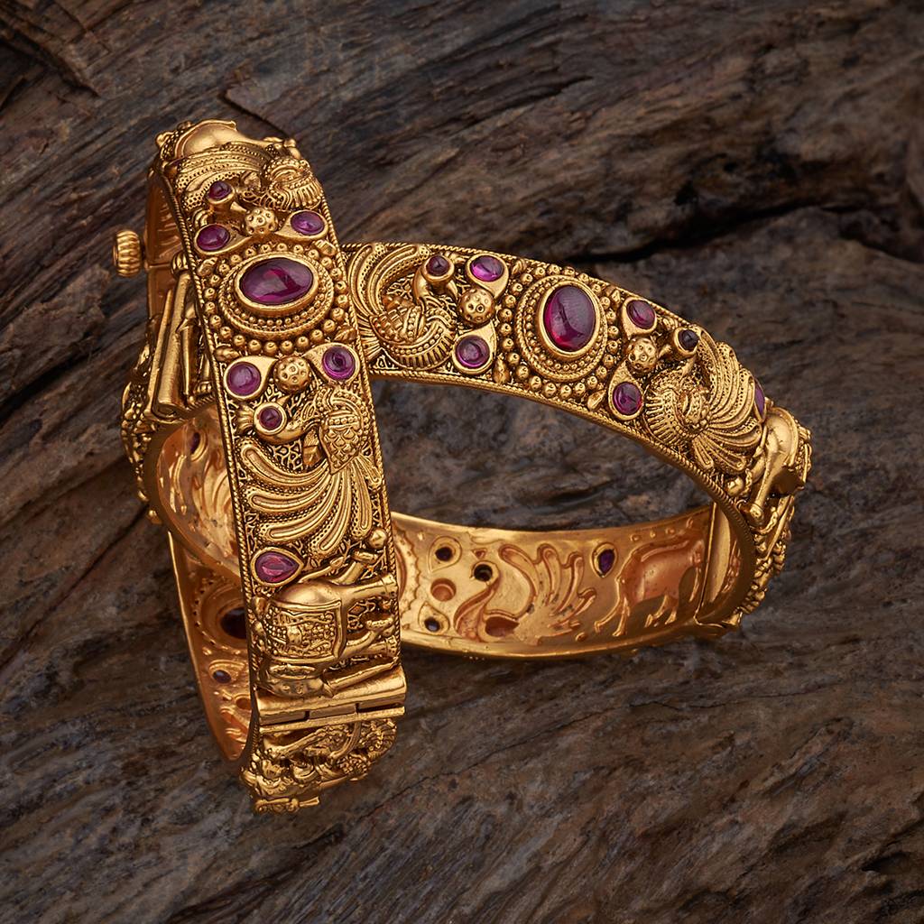 Kushal'S Fashion Jewellery Gold-Plated Synthetic Stones Ethnic Antique Bangle-165065 : 410036