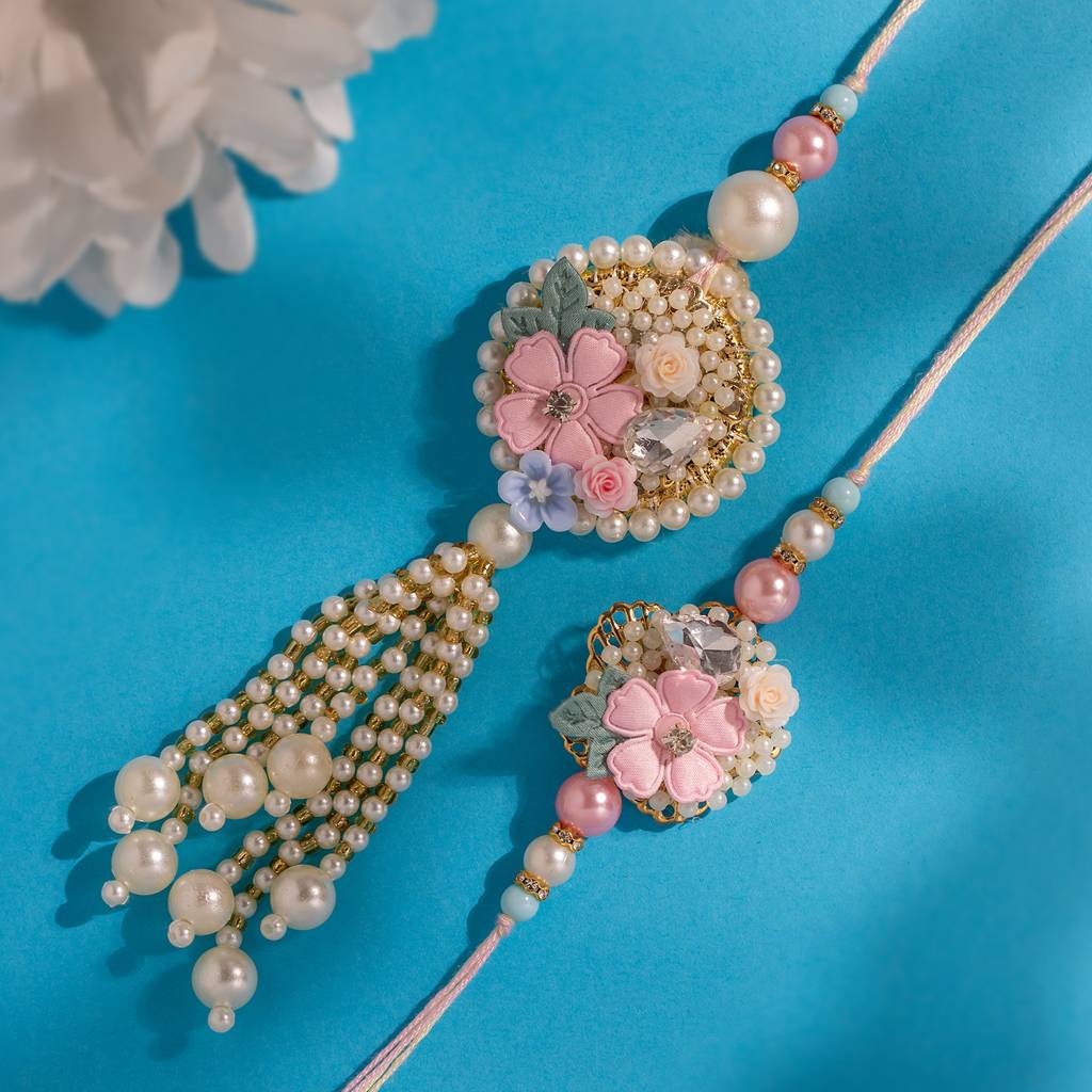 Eternz Certified Jewellery - Voylla Timeless Designer Floral Bhaiya Bhabhi Rakhi Set