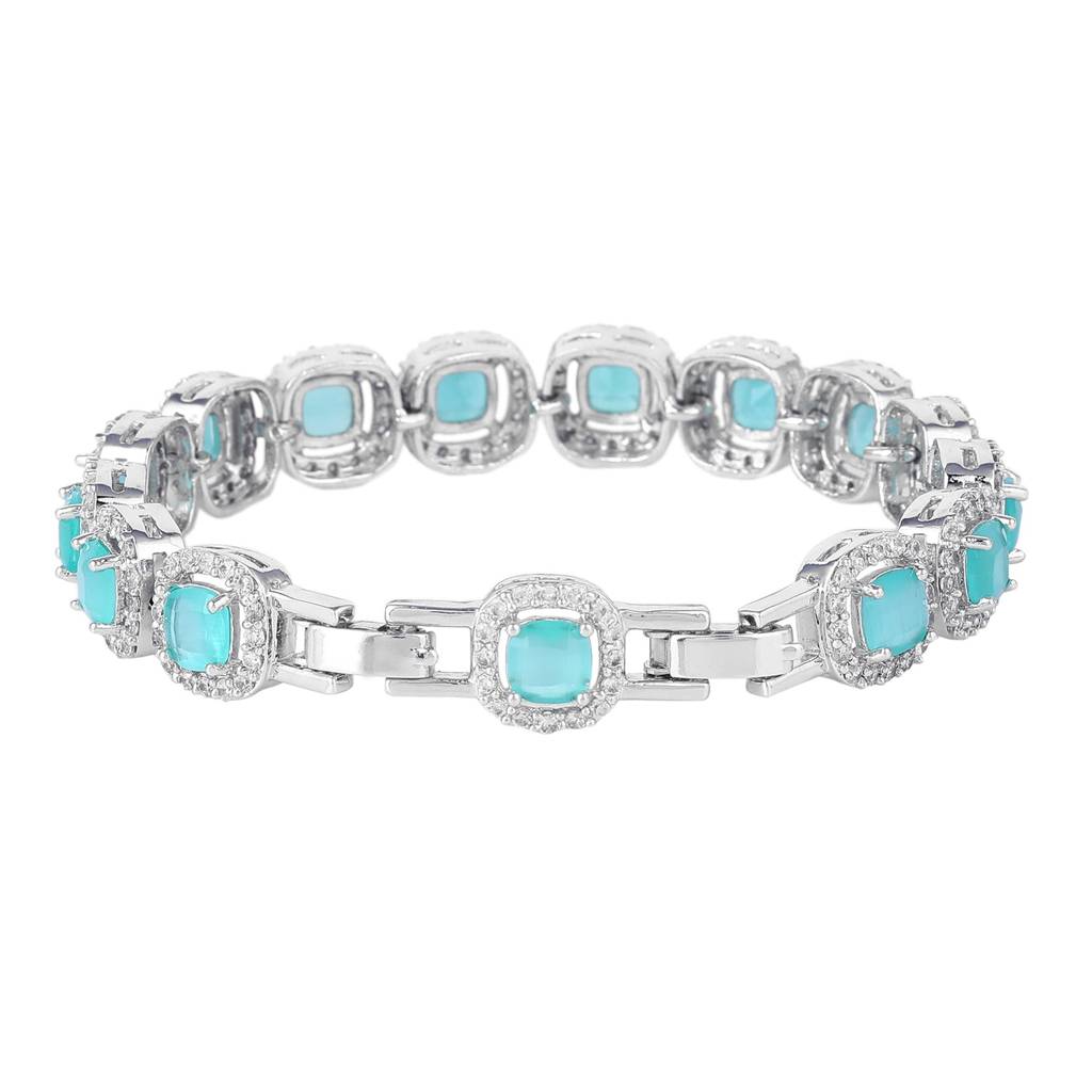 Estele Rhodium Plated Shining Mint Green American Diamonds Adorned Charm Bracelet For Women-Dazzling Charm For : AD-067-IRMGBR